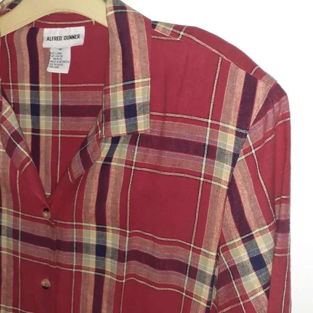 Alfred Dunner Shirt Women's 16 Red Plaid Linen Blend Tunic Top xl
